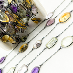 Load image into Gallery viewer, Multi Gemstone Organic Shape Connected Wire Chain.
