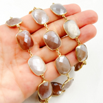 Load image into Gallery viewer, Coated Chocolate Moonstone Rectangular Shape Bezel Gold Plated Silver Wire Chain