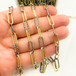 Load image into Gallery viewer, Gold Plated & Black Rhodium 925 Sterling Silver Smooth & Diamond Cut Paperclip Chain