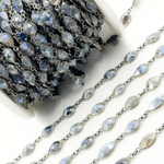 Load image into Gallery viewer, Coated Labradorite Cut Pear Shape Bezel Oxidized Wire Chain