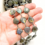 Load image into Gallery viewer, Labradorite Triangle Shape Bezel Oxidized Wire Chain