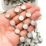 Load image into Gallery viewer, White Moonstone Round Shape Bezel Oxidized Wire Chain