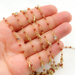 Load image into Gallery viewer, Garnet & CZ Dangle Gold Plated Wire Chain
