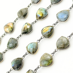 Load image into Gallery viewer, Labradorite Triangle Shape Bezel Oxidized Wire Chain