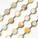 Load image into Gallery viewer, Coated White Moonstone Round Shape Bezel Oxidized Wire Chain.