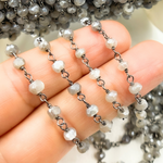 Load image into Gallery viewer, Coated Cyloni Moonstone Black Rhodium 925 Sterling Silver Wire Chain
