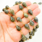 Load image into Gallery viewer, Labradorite Tear Drop Gold Plated 925 Sterling Silver Wire Chain