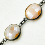 Load image into Gallery viewer, Coated Brown Moonstone Round Shape Bezel Oxidized Wire Chain.