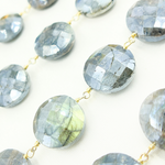 Load image into Gallery viewer, Coated Labradorite Coin Shape Gold Plated Wire Chain