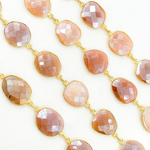 Load image into Gallery viewer, Coated Peach Moonstone Organic Shape Bezel Gold Plated Silver Wire Chain