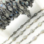 Load image into Gallery viewer, Labradorite Cut Pear Shape Bezel Oxidized Wire Chain