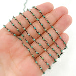 Load image into Gallery viewer, Black Rhodium 925 Sterling Silver and Natural Turquoise Wire Wrapped Bead Chain