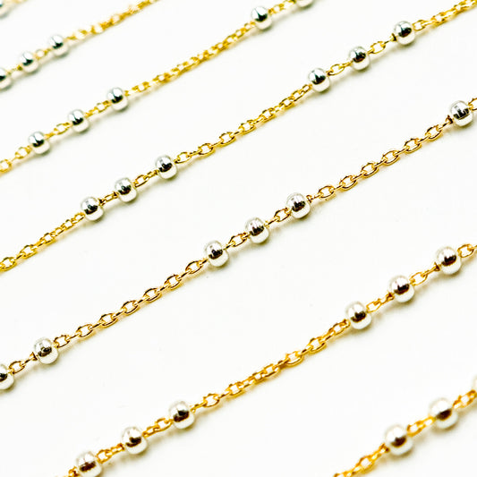 V289TT. 14k Gold Filled Chain and 3 Sterling Silver Beads in Between