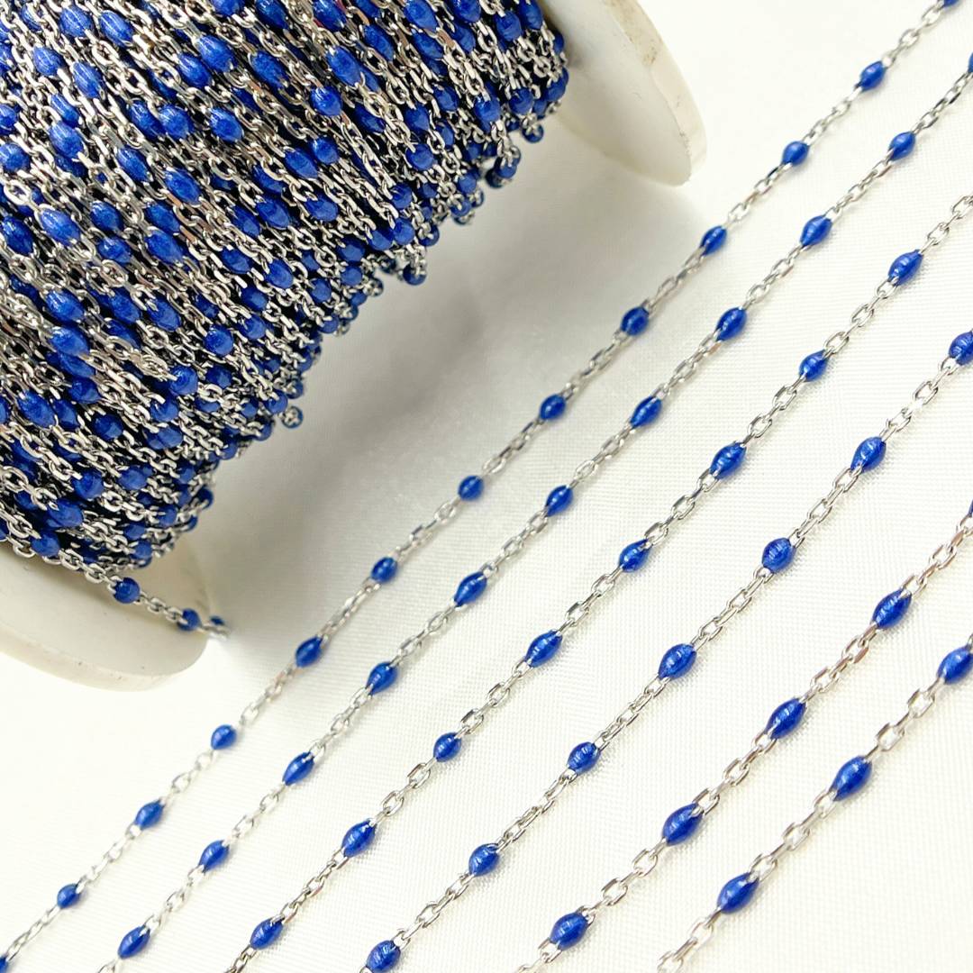Sterling Silver Blue Color Enamel Chain