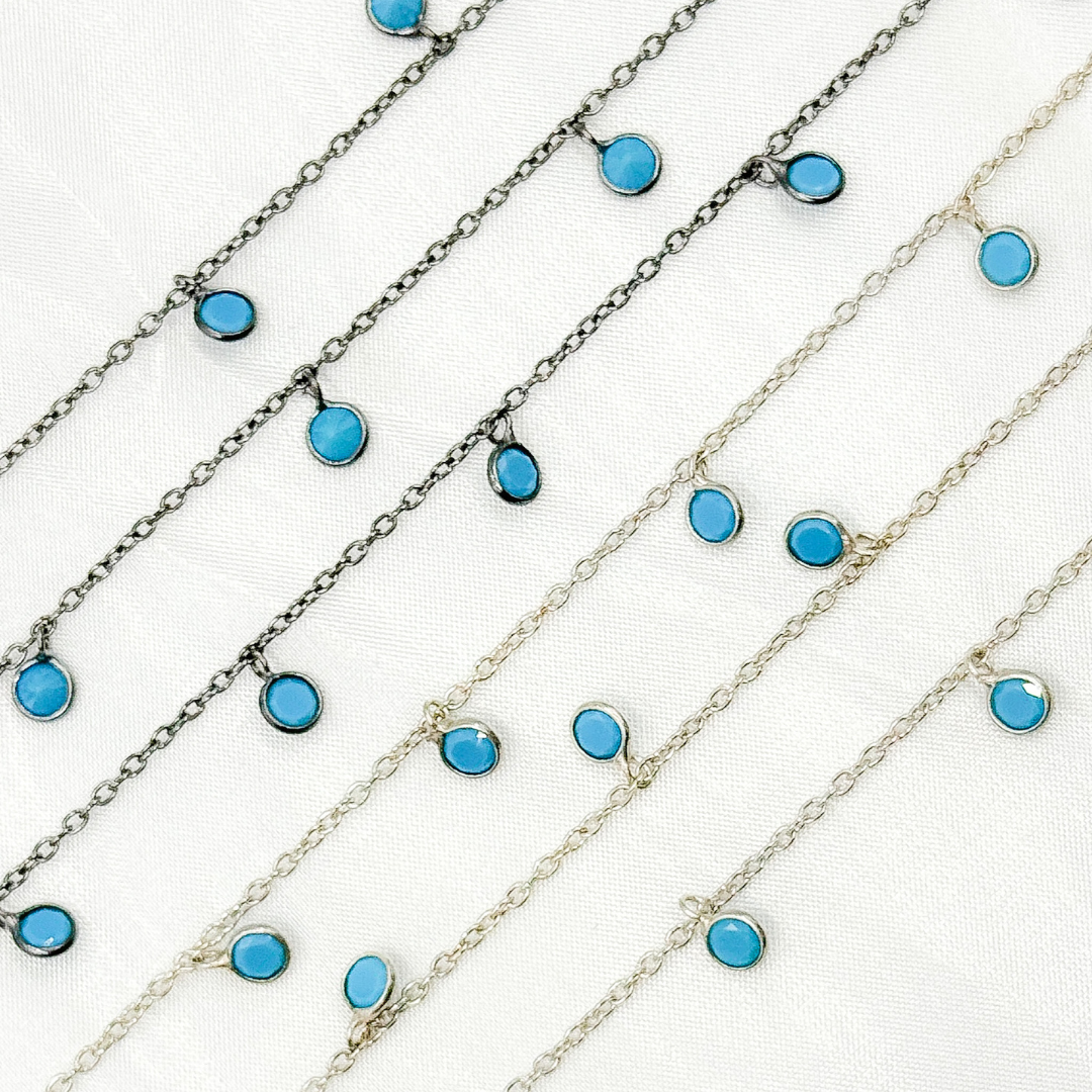 Blue Cubic Zirconia Round Shape Dangle Chain