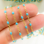 Load image into Gallery viewer, Gold Plated Sterling Silver Enamel Turquoise Color Cable Chain