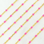 Load image into Gallery viewer, Gold Plated Sterling Silver Enamel Pink Color Cable Chain