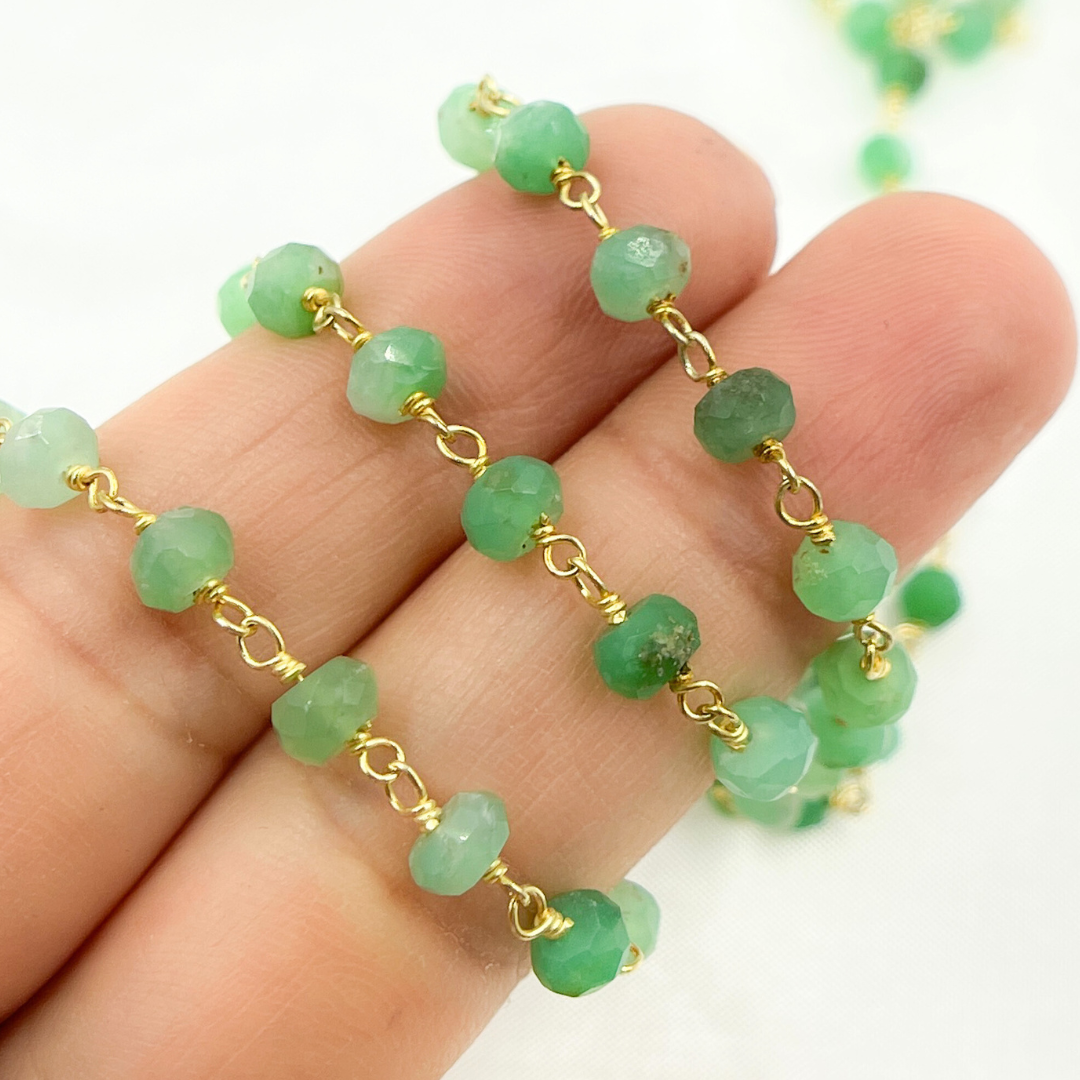 Chrysoprase Gemstone Faceted Rondels Wire Wrapped Chain