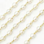 Load image into Gallery viewer, Round White Freshwater Pearl Gold Plated Wire Wrap Chain.