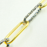 Load image into Gallery viewer, Black Rhodium & Gold Plated 925 Sterling Silver Smooth & Diamond Cut Paperclip Chain