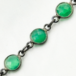 Load image into Gallery viewer, Green Onyx Round Shape Bezel Oxidized 925 Sterling Silver Wire Chain.
