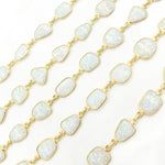 Load image into Gallery viewer, White Opal Oval Shape Bezel Gold Plated Wire Chain