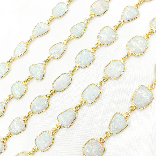 White Opal Oval Shape Bezel Gold Plated Wire Chain
