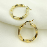Load image into Gallery viewer, GER120. 14K Solid Gold Twisted Textured Hollow Hoop Earrings 26mm – Lightweight Hoops