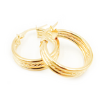 Load image into Gallery viewer, 15850017958. 14K Solid Gold Smooth and Textured Triple Line Hollow Hoop Earrings