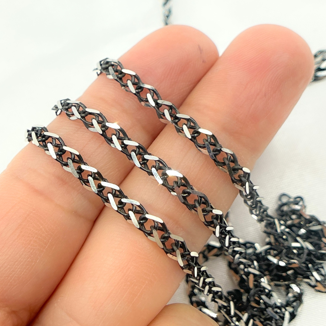 X8SB. Black Rhodium 925 Sterling Silver Wheat Chain