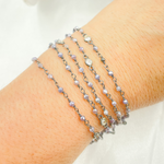 Load image into Gallery viewer, Coated Blue Quartz & Round CZ Wire Wrap Chain.
