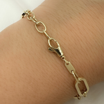 Load image into Gallery viewer, 14k Solid Yellow Hollow Gold Flat Oval Link & Flat Marina Link Bracelet
