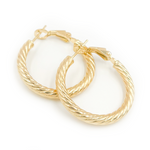 Load image into Gallery viewer, 15850019965. 14K Solid Gold Fancy Ribbed Hollow Hoop Earrings