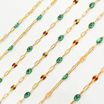 Load image into Gallery viewer, V295OGGF. 14K Gold Filled Olive Green Color Enamel with Paperclip and Diamond Cut Marina Links