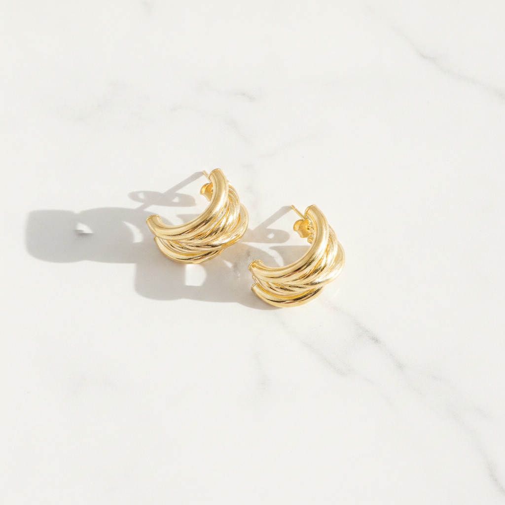 15850018845. 14K Solid Gold Smooth and Textured Ribbed Hollow Stud Earrings