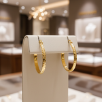 Load image into Gallery viewer, GER64. 14K Gold Diamond Cut Hollow Hoop Earrings