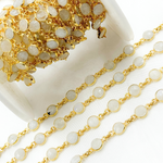 Load image into Gallery viewer, White Moonstone Round Shape Bezel Gold Plated Wire Chain.