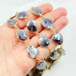 Load image into Gallery viewer, Coated Grey Moonstone Organic Shape Bezel Gold Plated Wire Chain.