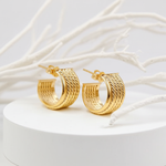 Load image into Gallery viewer, 15850018990. 14K Solid Gold Ribbed Hollow Hoop Earrings