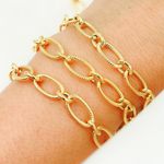 Load image into Gallery viewer, Gold Plated Sterling Silver Textured & Smooth Oval Links Chain