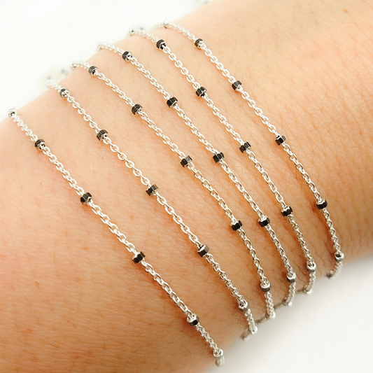 Sterling Silver Satellite Black Cube Chain