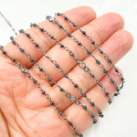 Load image into Gallery viewer, Coated Black Spinel & Round CZ Wire Wrap Chain