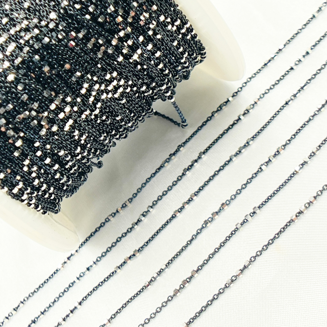 Black Rhodium 925 Sterling Silver Satellite 3 Cubes Chain