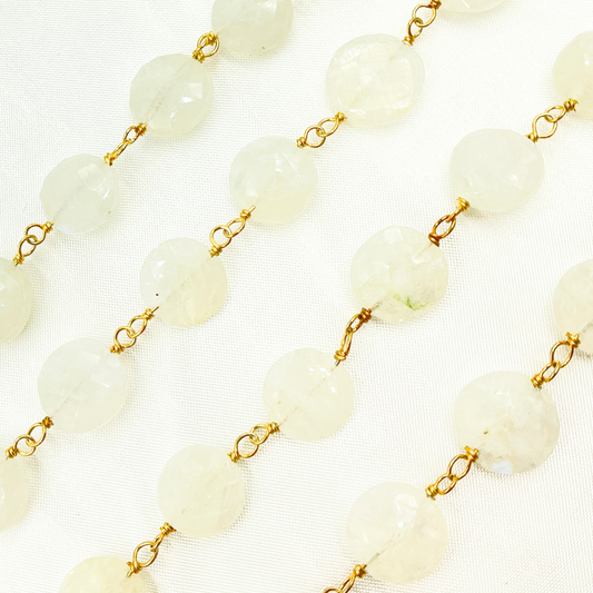 Coin Shape Moonstone Gold Plated Wire Chain