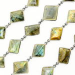 Load image into Gallery viewer, Labradorite Rhomb Shape Bezel Oxidized Wire Chain