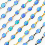Load image into Gallery viewer, Created Blue Opal Oval Shape Connected Chain.
