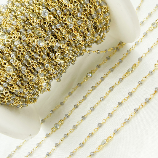 Coated Gray Moonstone & C.Z Wire Chain