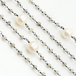 Load image into Gallery viewer, Labradorite & Pearl Oxidized 925 Sterling Silver Wire Chain.