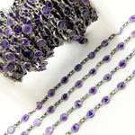 Load image into Gallery viewer, Amethyst Round Shape Bezel Oxidized Wire Chain