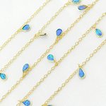 Load image into Gallery viewer, Created Blue Opal Tear Drop Shape Dangle Chain